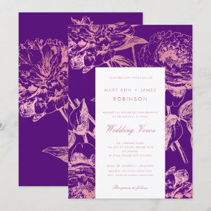 Invitation Rose Gold Purple Floral Mariage Vow Renouvellement