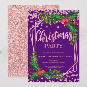 Invitation Rose Gold Purple Holly Parties scintillant Confett