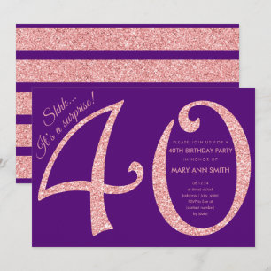 Invitation Rose Gold Purple Parties scintillant Surprise 40e 