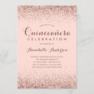 Invitation Rose Gold Quinceañera Parties scintillant Annivers