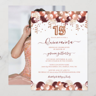 Invitation Rose Gold Quinceañera Parties scintillant Ballotte