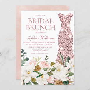 Invitation Rose Gold Robe Blush Fête des mariées blanche Brun