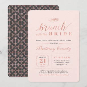 Invitation Rose Gold & Rose   Élégant Repas de Mariage de Mar