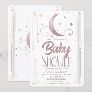 Invitation Rose Gold Rose Fantaisiste Lune Étoiles Baby Showe
