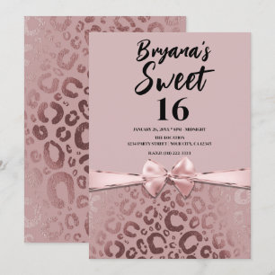 Invitation Rose Gold Rose Glamour Imprimé Léopard Sweet 16