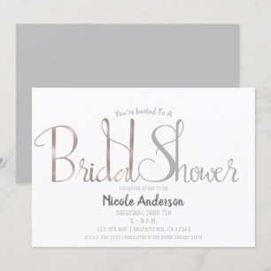 Invitation Rose Gold Rose & Gris Script Fête des mariées mode