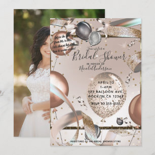 Invitation Rose Gold Rose Pailleté Ballon Enterrement de Vie