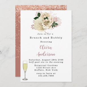 Invitation Rose Gold Rose Parties scintillant Brunch et Bubbl