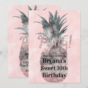 Invitation Rose Gold Rose Tropical D'été Ananas Fête