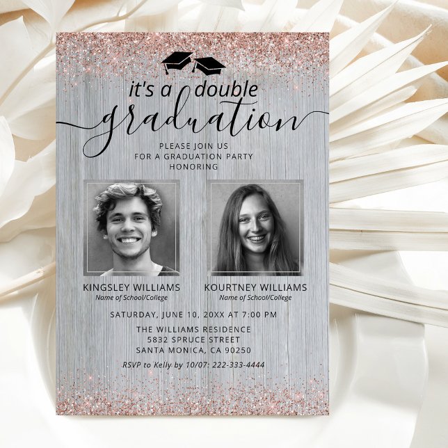 Invitation Rose Gold Rustique Faire-Double Diplôme Photo (Créateur téléchargé)