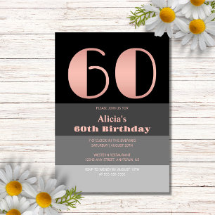Invitation Rose Gold Script Black Grey Stripes 60e anniversai