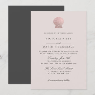 Invitation Rose Gold Seashell Elegant Ocean Beach mariage