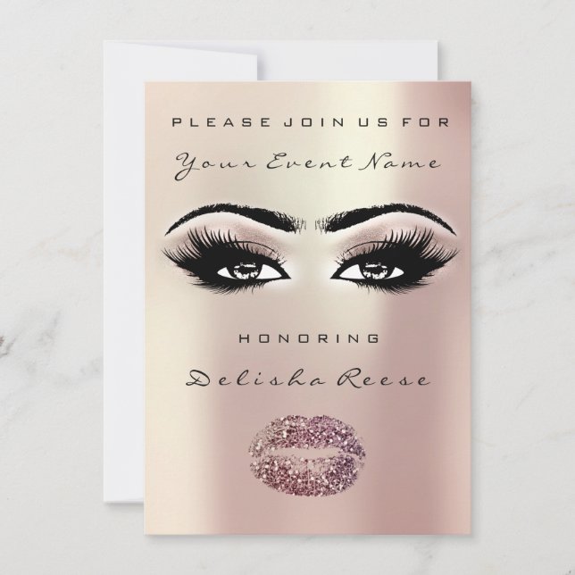 Invitation Rose Gold Sepia Lips Parties scintillant Fête des  (Devant)