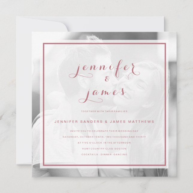 Invitation Rose Gold Simple Script Modern Photo Mariage (Devant)