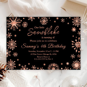 Invitation Rose Gold Snowflakes fête d'anniversaire
