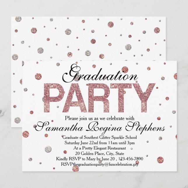 Invitation Rose Gold Sparkle Confetti Graduation Party (Devant / Derrière)