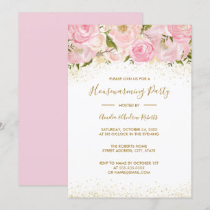 Invitation Rose Gold Sparkle Maison Fête de Chauffage