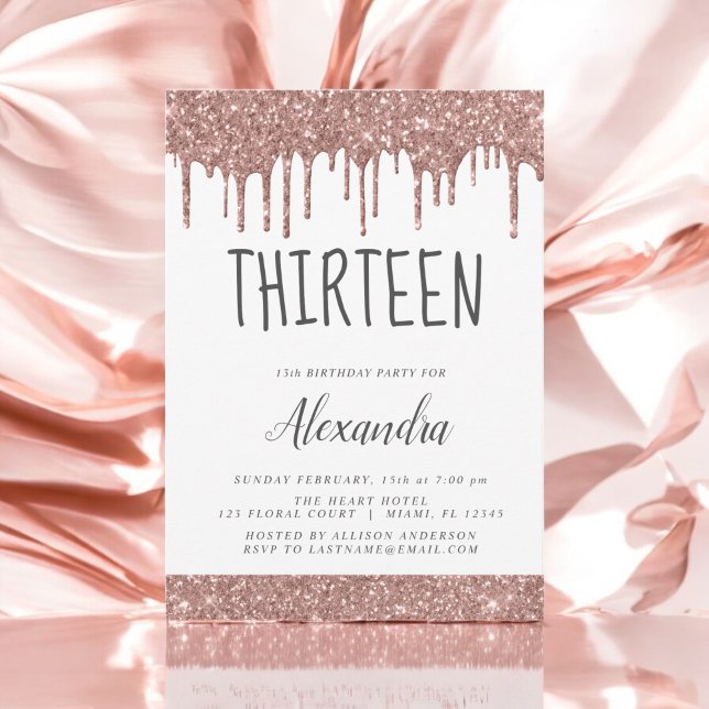 Invitation Rose Gold Sparkle Parties scintillant 13e Treize A (Créateur téléchargé)