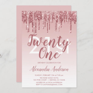 Invitation Rose Gold Sparkle Parties scintillant 21e fête d'a
