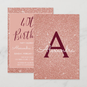 Invitation Rose Gold Sparkle Parties scintillant 40e fête d'a