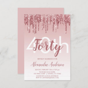 Invitation Rose Gold Sparkle Parties scintillant 40e fête d'a