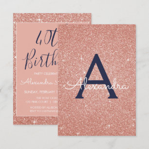 Invitation Rose Gold Sparkle Parties scintillant 40e fête d'a