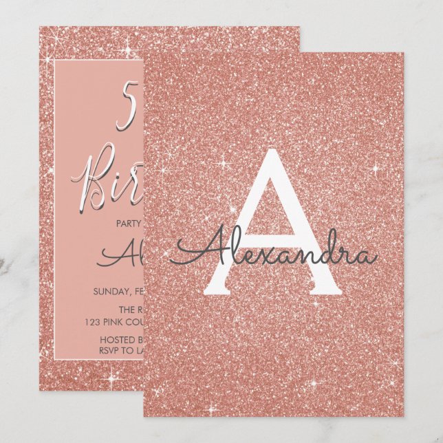 Invitation Rose Gold Sparkle Parties scintillant 50e fête d'a (Devant / Derrière)