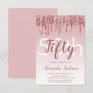 Invitation Rose Gold Sparkle Parties scintillant 50e fête d'a