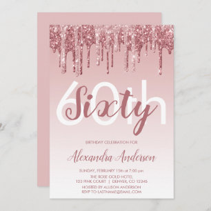 Invitation Rose Gold Sparkle Parties scintillant 60e fête d'a