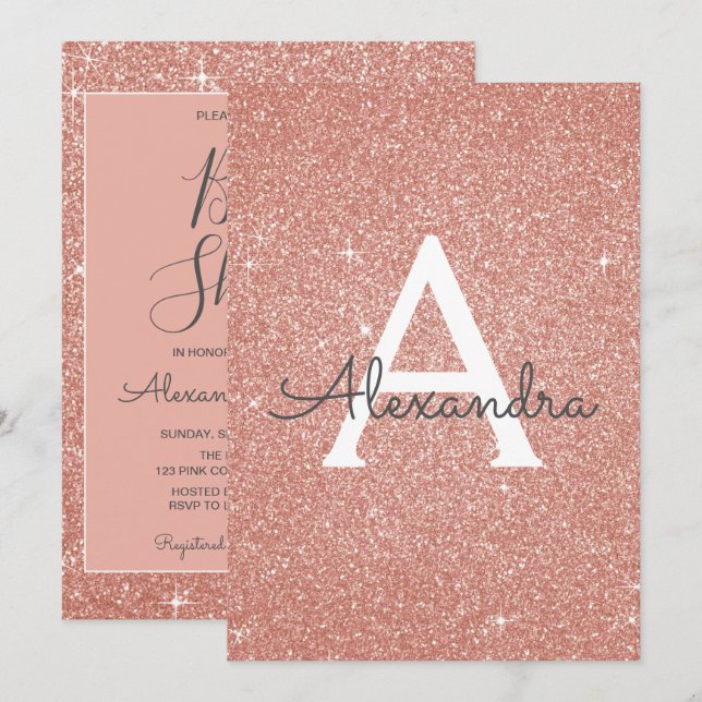 Invitation Rose Gold Sparkle Parties scintillant Baby shower  (Devant / Derrière)