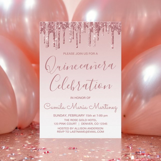 Invitation Rose Gold Sparkle Parties scintillant Quinceanera  (Créateur téléchargé)