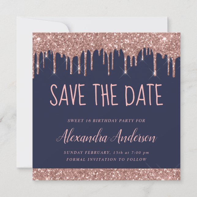 Invitation Rose Gold Sparkle Parties scintillant Sweet 16 Enr (Devant)