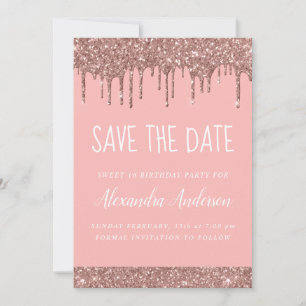 Invitation Rose Gold Sparkle Parties scintillant Sweet 16 Enr