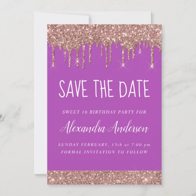 Invitation Rose Gold Sparkle Parties scintillant Sweet 16 Enr (Devant)