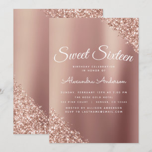 Invitation Rose Gold Sparkle Parties scintillant Sweet sixtee
