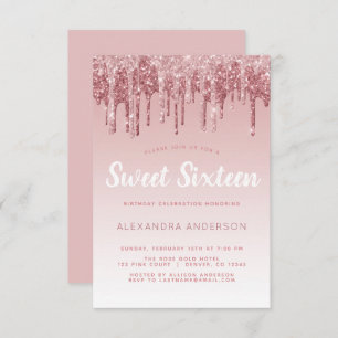 Invitation Rose Gold Sparkle Parties scintillant Sweet sixtee
