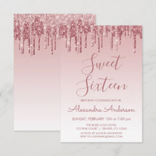 Invitation Rose Gold Sparkle Parties scintillant Sweet sixtee