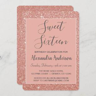 Invitation Rose Gold Sparkle Parties scintillant Sweet sixtee