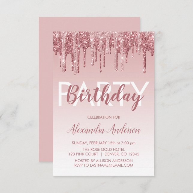 Invitation Rose Gold Sparkle Parties scintillant Tout âge Ann (Devant / Derrière)