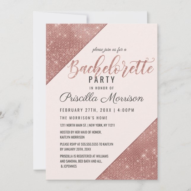 Invitation Rose Gold Sparkling Parties scintillant Sequin Bac (Devant)