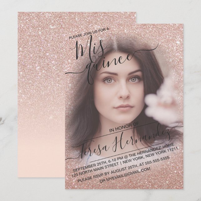 Invitation Rose Gold Sparkly Parties scintillant Ombre Photo  (Devant / Derrière)