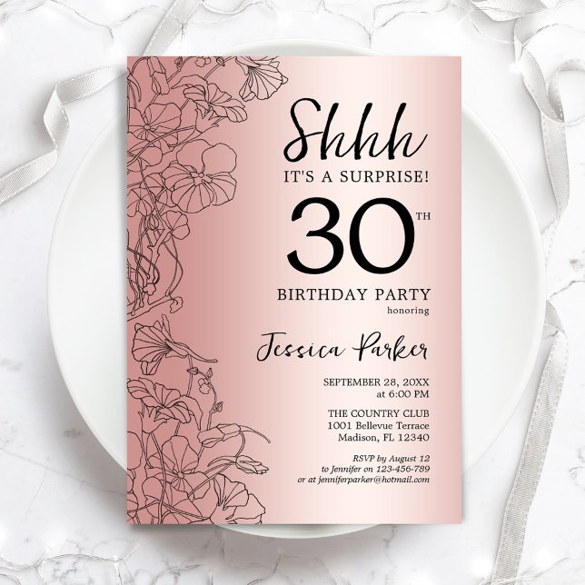 Invitation Rose Gold Surprise 30e anniversaire (Créateur téléchargé)