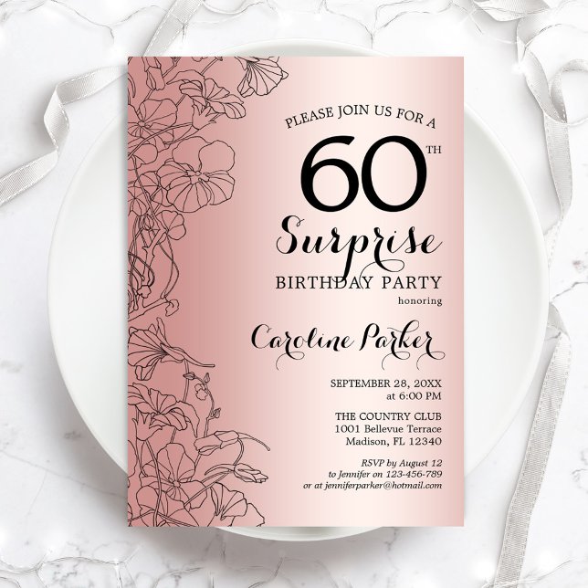 Invitation Rose Gold Surprise 60e fête d'anniversaire (Créateur téléchargé)