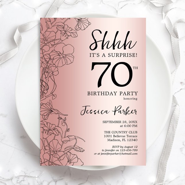 Invitation Rose Gold Surprise 70e anniversaire (Créateur téléchargé)