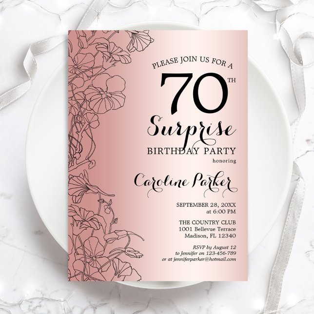 Invitation Rose Gold Surprise 70e anniversaire fête (Créateur téléchargé)