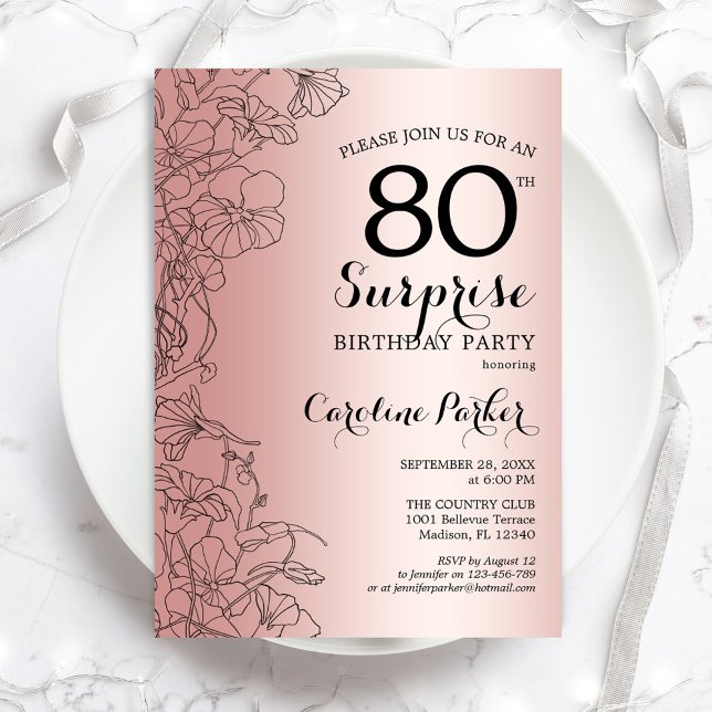 Invitation Rose Gold Surprise 80e fête d'anniversaire (Créateur téléchargé)