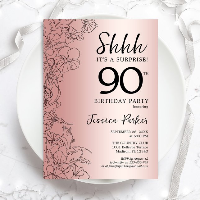 Invitation Rose Gold Surprise 90e anniversaire (Créateur téléchargé)