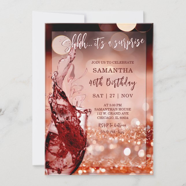 Invitation Rose Gold Surprise fête d'anniversaire (Devant)