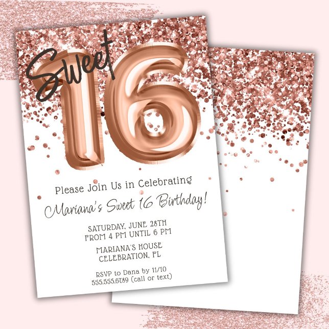Invitation Rose Gold Sweet 16 Anniversaire (Créateur téléchargé)
