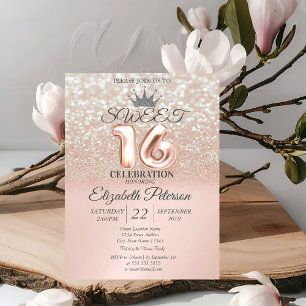 Invitation Rose Gold Sweet 16 Glitter Bokeh Ombre, Diadème